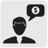 Person with a speak bubble and dollar sign