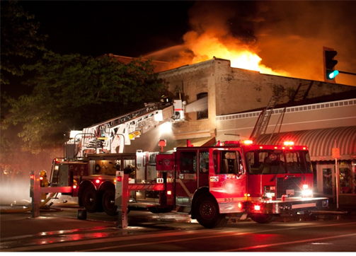 Fire engine at fire scene